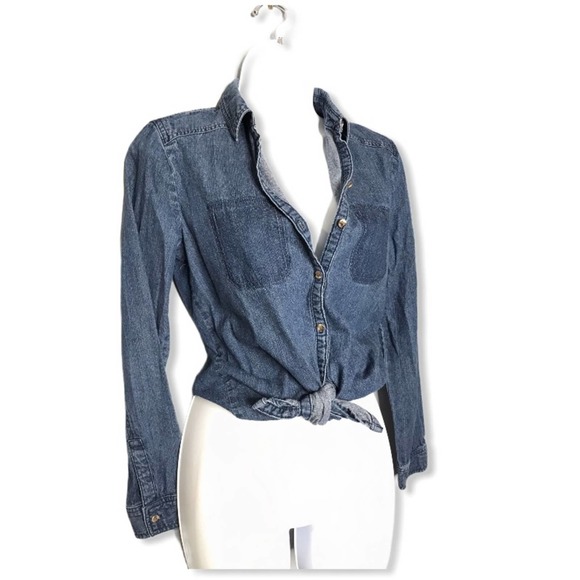 BP | Button Down Denim Long Sleeve Top Jean Shirt - Picture 2 of 11